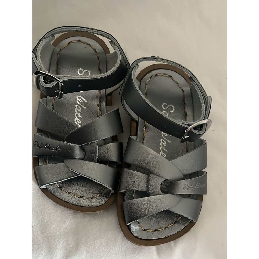 NEW Salt Water‎ Sandals Original Hoy Leather Pewter infant/ Walker Size US 5